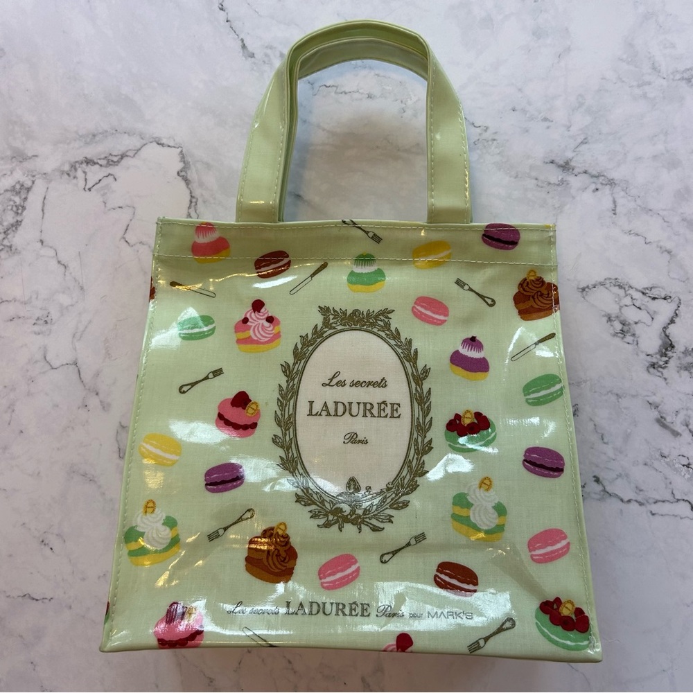 Ladurée Les Secrets mint green macaron tote bag NWOT